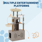 Cat Tree with Litter Box Enclosure, Multi-Level Cat Tower with Hidden Litter Box Furniture, Large Plush Top Perch, Sisal Scratching Posts, Cat Condo & Hammock for Indoor Cats, Living Room,Grey