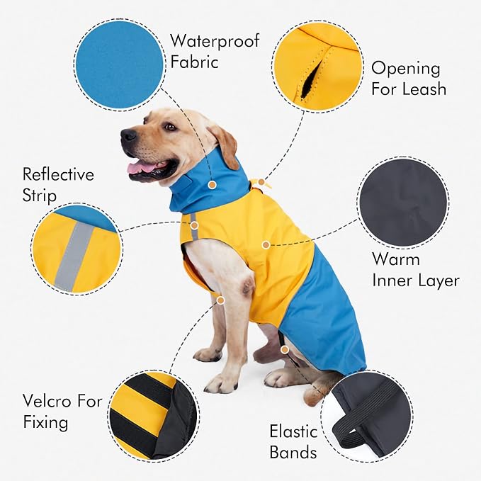 Dog Warm Coats - Windproof Dog Winter Outdoor Jackets Cold Weather Coats for Dog Waterproof Dog Raincoats with Hole for Dog Leash,BY S Blue+Yellow