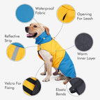Dog Winter Coat, X-Small, Blue+Yellow, Waterproof, High-Collar, Reflective Strip, Leash Hole, Polyester