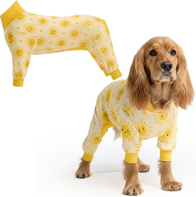 Spark Paws Dog Pajama, Dog Recovery Suit Male, Onesie, Ultra-Soft and 4-Way Stretch, for Small Medium and Large Breeds - Sunshine - L
