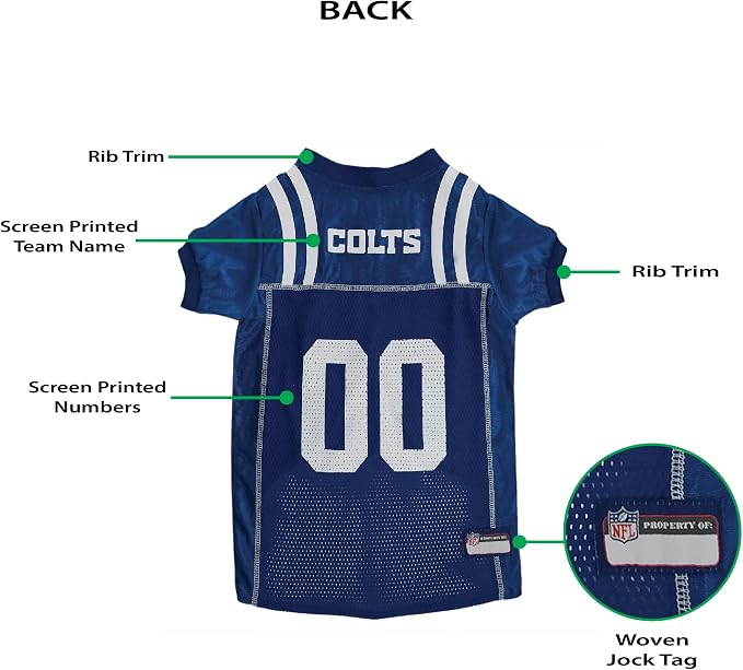 Pets First NFL Indianapolis Colts Dog Jersey, Size X-Small, Football Shirt Costume for Pet, Dog Sports T-Shirt, NFL Team Clothing for Cats, Licensed Pet Apparel Available in 7 Sizes and 32 Teams