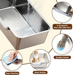 Stainless Steel Cat Litter Box, Steel Litter Pan with Curved Low Entry, Leak Proof 6 Inch High Side for Urine, Easy Entry for Kittens Older Cats, No Slip, 23.6" x 15.7" x 7.9", Silver