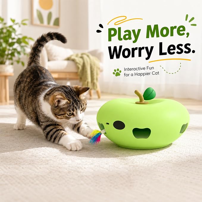 Cat Toys Automatic Interactive Cat Toy for Indoor Cats, Green | Rechargeable Cat Toys Interactive, Quiet Pop-Up Kitten Toy, Smart Sensor Feather Toy, Simulates Hunting, with 6 Random Holes