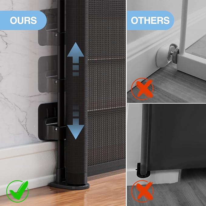 Retractable Baby Gates for Stairs No Drill | Extends to 54" Wide 34" Tall | Black