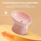 6.5 Inch Extra Wide Ceramic Raised Cat Bowls, Porcelain Tilted Elevated Cat Food Water Bowl Dish, Stress Free Pet Feeder Dishes for Cats & Small Dogs, Whisker Fatigue, White & Pink | Elevated Dishes, Prevent Neck, Whisker Fatigue, Anti Vomit, for Cats ...
