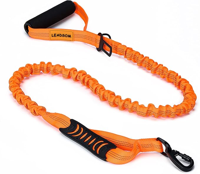 6FT Highly Reflective Heavy Duty Elastic Bungee Medium and Large Dog Leash Shock Absorbing with Comfortable Padded Handle and Traffic Handle Suitable for Training