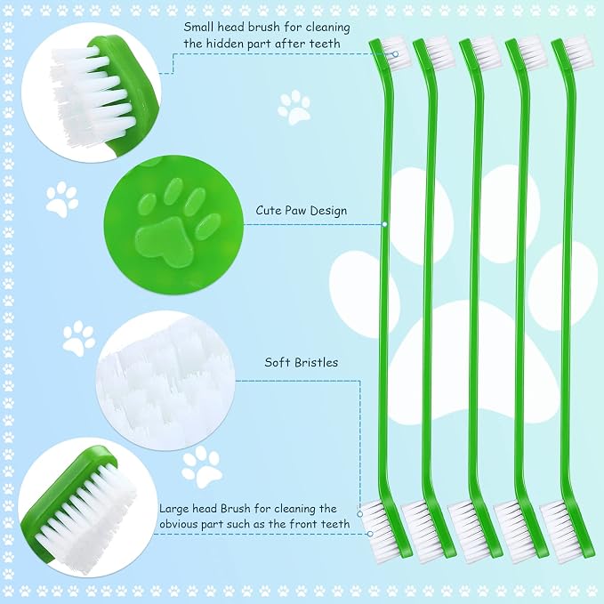 Honeydak 70 Pcs Dog Toothbrush Bulk Pets Dual Headed Dental Brushes | Green Long Handle Pet Tooth Brush for Puppy Large Small Cats and Most Pets Teeth Cleaning Dental Supplies