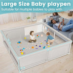 Hiaksedt 79x79 Inch Baby Playpen for Babies and Toddlers | Extra Large Play Yards for Indoor & Outdoor with Zipper Gates, Breathable Mesh with Anti-Slip Base