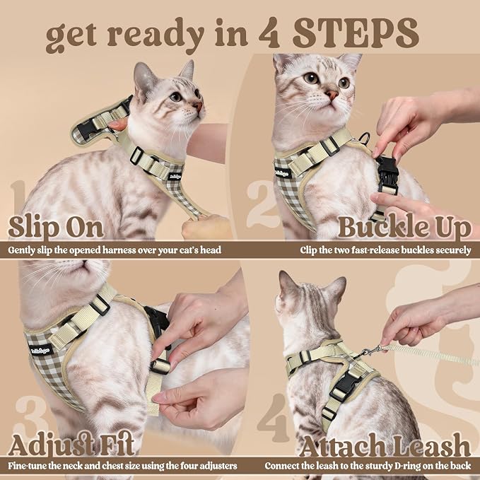 rabbitgoo Cat Harness and Leash Set, Escape Proof Vest, Foamy Coffee | Soft Breathable Mesh, Easy Adjustable Fit, Snap Buckles, Sturdy Clip, Reflective Strips, for Small & Average Cats Walks, Xs