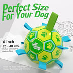QDAN Dog Toys Soccer Ball, Durable Dog Balls with Strap for 30-90 lbs Dogs | 8 Inch Soccer Toy with Tabs, Training Herding Balls for Outdoor, Dog Tug Toy for Tug of War, Puppy Birthday Gifts, Green