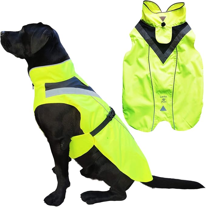 Waterproof Dog Rain Coat, Reflective Safety Strips & Leash Hole – Lightweight Adjustable Jacket for Medium Breeds - XL, Yellow