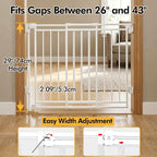 29" Tall Baby & Dog Gate,26-43" W Hardware Mount Gate,White | Auto-Close design,Two-Way Swing, No Bottom Bar,Must Drill to Install