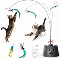 Interactive Cat Toys for Indoor Cats, 360° Automatic Spin Flying Bird Wand | 8cm Suction Cup & Weighted Base, Silicone-Protected Rod, USB Rechargeable with Replaceable Feather & Streamer Attachments