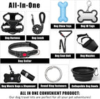 No Pull Dog Harness Adjustable Collar & Leash Set - Dog Halter Harnesses Collapsible Bowls & Poop Bag Dispenser Muzzle ID Tags Toys Fits Small Medium Large Dogs (Black-L)