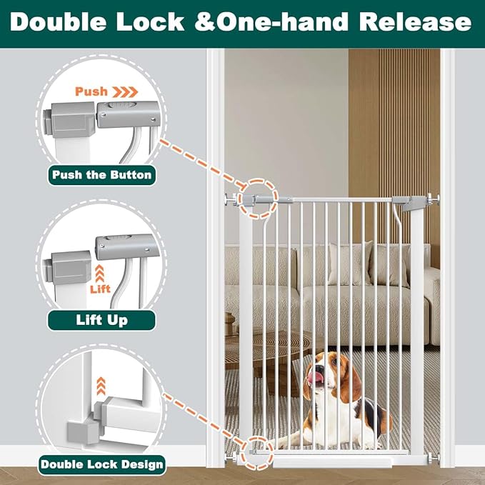 Fairy Baby 40.5" Extra Tall Baby Gate for Stairs Doorways, Fits 29.5" to 40.5" Wide Openings, Auto Close Extra Wide Dog Gate Indoor for The House, Metal Pressure Mounted Pet Cat Gate for Kids, White
