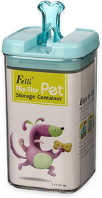 Large 9"H Flip-Tite Bone Square Pet Food Storage Canister in Clear/Blue