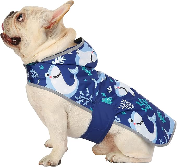 HDE Reversible Hooded Dog Raincoat Slicker Poncho for Small Medium Large Dogs - Sharks - S - Nylon, Polyester