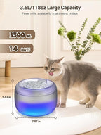 SIBAYS 3.5L Cat Water Fountain, 118oz Large Capacity Cat Fountains for Drinking with Water Level LED Light, Quiet Automatic Pet Water Fountain for Cats Indoor, Dog Water Dispenser Easy to Clean F-016B