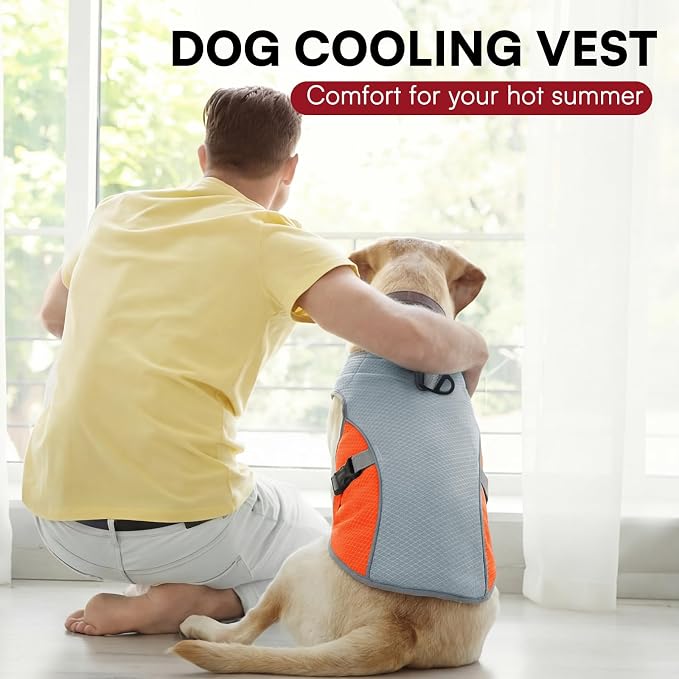 Dog Cooler Jacket for Extra Large Dogs, Dog Mesh Cooling Vest with Reflective Stripe and D Ring, Pet Cooling Jacket for Beach, Hiking, Walking, Orange-XL