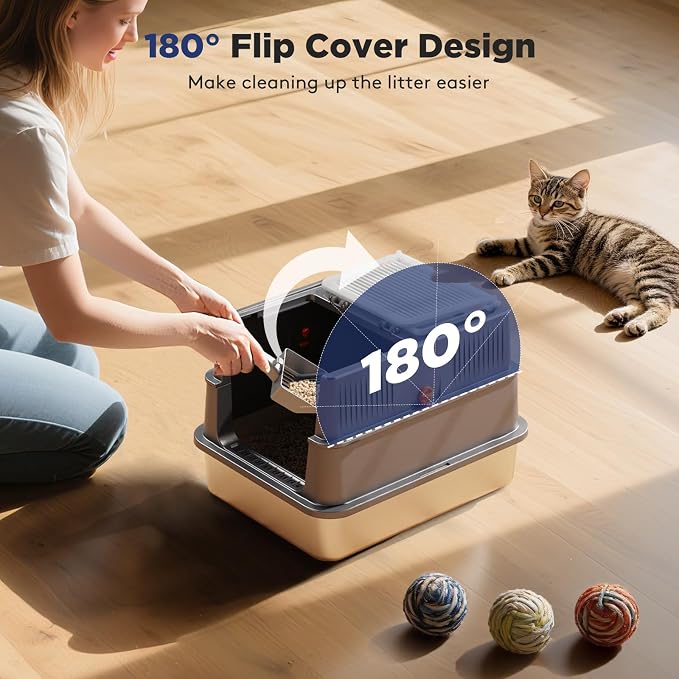FURTIME Small Enclosed Stainless Steel Litter Box with Lid for Kitty | Metal Cat Litter Box for Small Cats, Kitten Cat Box with High Sided Enclosure & Scoop, Odor Free, Anti-Leakage, Grey