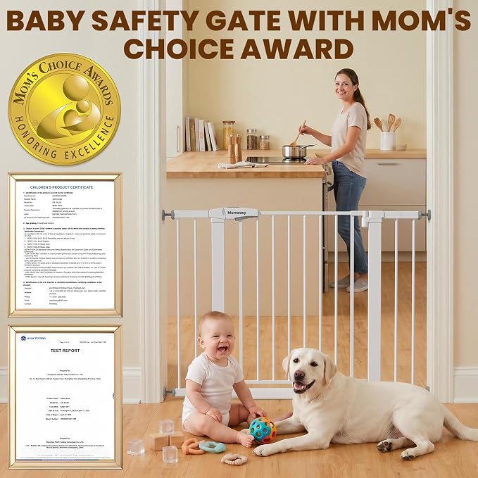 Mumeasy 29.7-43" Adjustable Baby Gate, Auto Close Dog Gate for Doorways | No drill installation, one hand operation, adjustable width, secure locking system, for dogs pets babies toddlers