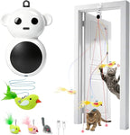 Interactive Cat Toys for Indoor Cats, Automatic Moving Toy with Flying Bird | Catpick toy Doorway Hanging Feather Toys for Bored Kitten & Adult Cat, Wand Toy for Exercise &Enrichment, Rechargeable, White
