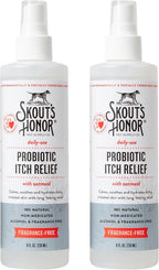 SKOUT'S HONOR Probiotic Itch Relief Spray for Dogs, 8 oz, 2-Pack | Natural, Vegan, Non-Medicated Microbiome-Friendly Formula for Long-Lasting Relief, with Soothing Aloe and Avocado Oil