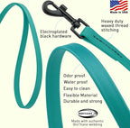 Dogline Biothane Waterproof Dog Leash Strong Coated Nylon Webbing with Black Hardware Odor-Proof Easy to Clean High Performance for Small or Large Dogs Made in USA 2 ft Lead, Blue Aqua