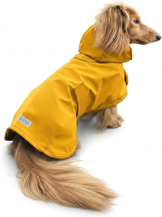 Dachshund Raincoat - Waterproof & Windproof Dog Jacket for Long Weiner Dogs, Adjustable Fit, Harness Hole - Yellow, Large