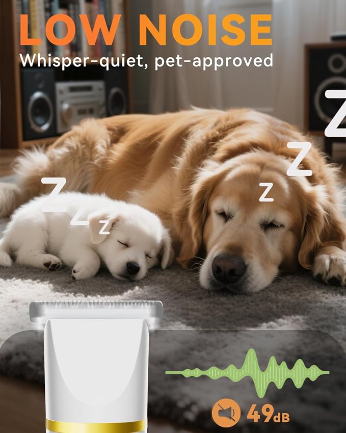 Dog Grooming Kit with Paw Trimmer, All-in-One Low Noise Electric Rechargeable Small Quiet Pet Clippers Foot Dog Hair Shaver with Stainless Steel Scissors and Comb for Dogs at Home