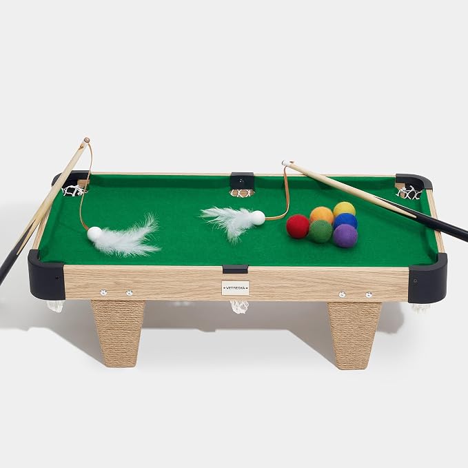 VETRESKA 4 in 1 Cat Toys Mini Pool Table, Gift for Cats, Feather Wand Toy Cat Billiard Ball Puzzle Toy, Pool Table with Scratching Post, Cat Interactive Exercise Play Rest Beds & Furniture | Cats Toys Gift, Feather Wand Toy Cat Billiard Ball Puzzle Toy...