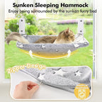 Zoratoo 2PC Glowing Star Cat Window Perch, Foldable Cordless Pet Hammock, M | Glow in the Dark Fabric, Sturdy Metal Frame, Removable for Machine Wash,Comfortable Sunken Design Resting Seat for Indoor Cat
