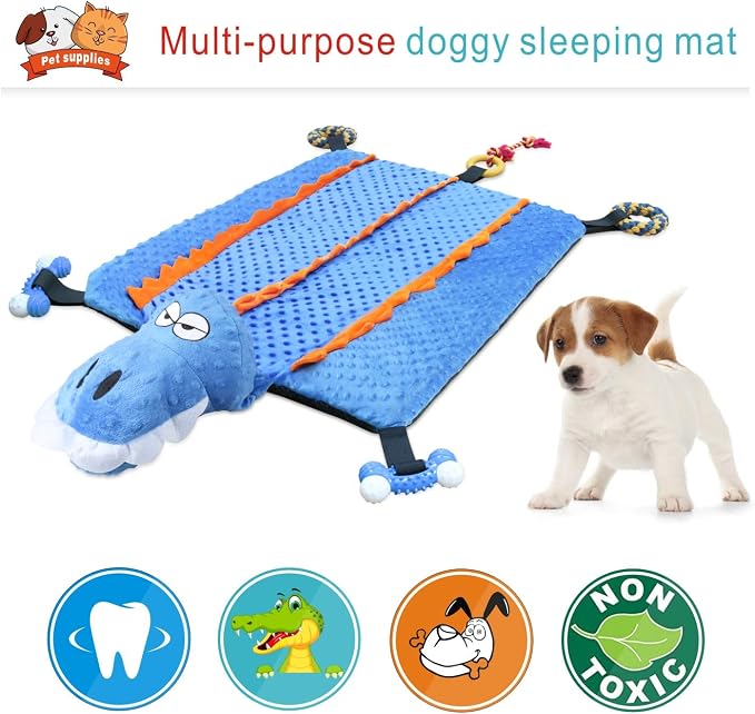 Idepet Dog Play Mat,Puppy Toy Mat with Chew Toys Multiple Dog Puzzle Interactive Toy Pet Playing Mat for Small Medium Dogs Cats,All-in-One (Crocodile) | Dog Puzzle,Interactive Toy Pet Bed,for Small Medium Dogs Cats,All in one