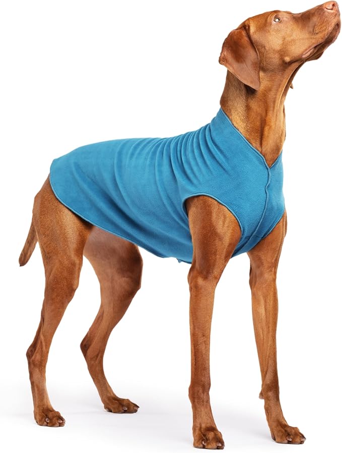 Goldpaw Stretch Fleece Dog Sweater - with Spandex for 4-Way Stretch - Soft, Comfortable Dog Coat - Machine Washable - Made in the USA - Marine Blue - Size 20