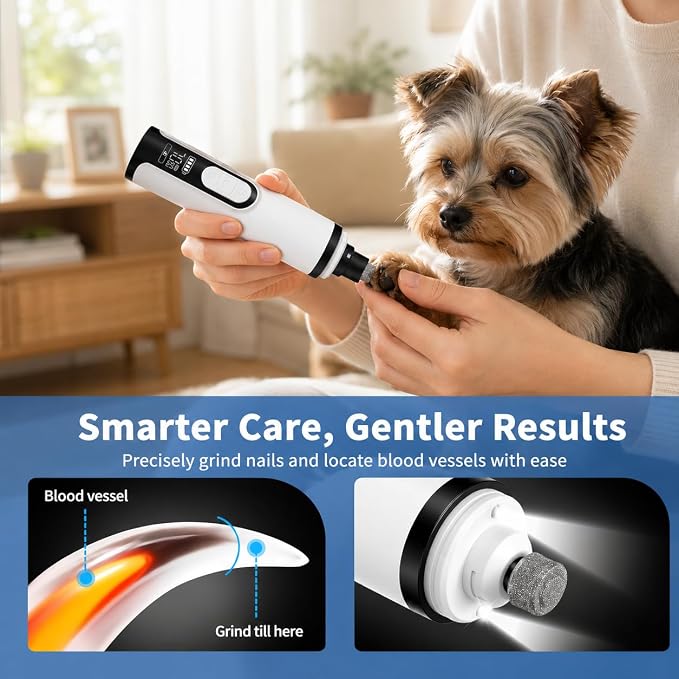 Silent Pet Nail Grinder Pro, 2026 New Dog and Cat Nail Trimmer with LED Light and 3 Speed Settings, Suitable for Thick and Long Nails(1+2*Replacement Head)