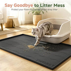 Songrey Silicone Cat Litter Mat 24" x 16", Large Litter Trapping Mat, Black | Waterproof, Urine-Proof Litter Box Mat for Floor, Soft on Kitty Paws, Easy To Clean, Cat Supplies, Pet Feeding Mat