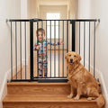 Mumeasy 36" Extra Tall Baby Gate for Stairs, 29.7-54.2" Wide Dog Gate for Doorways, Walk Thru Pet Safety Gate for Indoor, Pressure Mounted with Auto Close, Easy Install No Drill for Toddlers, Black