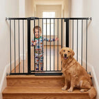 Mumeasy 36" Extra Tall Baby Gate for Stairs, 29.7-54.2" Wide Dog Gate for Doorways, Walk Thru Pet Safety Gate for Indoor, Pressure Mounted with Auto Close, Easy Install No Drill for Toddlers, Black
