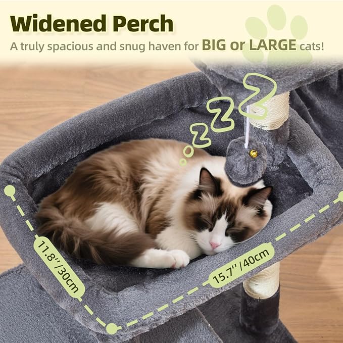 Taoqimiao 32.2in Cat Tree with Toy, Small Cat Tower for Indoor Cats, MS043G | Easy assembly, Sturdy, Multi Level, Easy Clean, Cozy Condo, Perches, Baskets, Suitable for Kittens and Adult Cats
