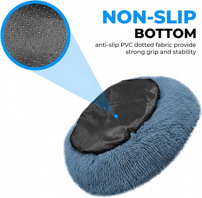 Whiskers & Friends Cat Beds for Indoor Cats, Fluffy Cat Bed Small to Large | Orthopedic Soft Plush Calming Donut Bed, Washable Round Pet Bed, Sized for Kitten to Large Cats & Puppy to Small Dogs
