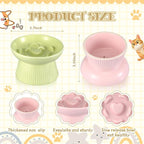 Layhit 2 Pack Raised Slow Feeder Cat Bowls Ceramic Elevated Cat Food Bowls Anti Vomiting Slow Feeder for Dog and Kitten for Dry and Wet Food(Green, Pink)