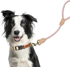 Mile High Life Short Dog Leash with Genuine Leather Connection, 4/5/6 FT | Rope Leash, Heavy Duty 360° Swivel Metal Clasp, for Small Medium & Large Dogs Walking (Pink, 18 Inch)