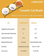 Anti-Vomiting Raised Cat Bowls - 3 × 13 oz Ceramic Food & Water Bowls with Non-Slip Stainless Steel Stand, Dishwasher Safe for Indoor Cats & Puppy