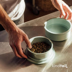 Dog Travel Bowls - Set of 2 Portable Pet Food & Water Dishes with Lid & Handle - Each Nesting Container Includes a Non-Slip Silicone Base - Microwave & Dishwasher Safe - BPA & Toxin-Free