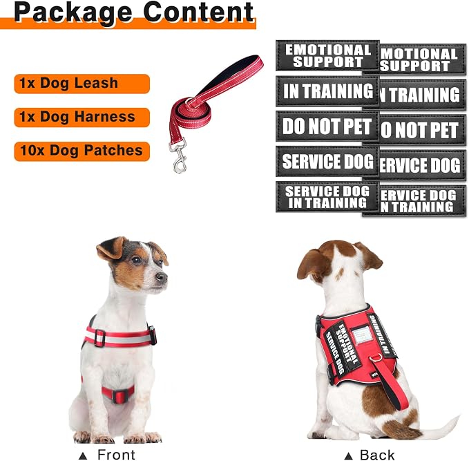 Service Dog Harness and Leash Set, Training Dog Vest with 10 Dog Patches, Emotional Support Therapy Dog Vest Harness for Small Medium Large and Extra Large Dogs(Red, S)