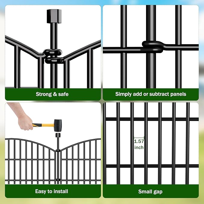 10 Panels Decorative Garden Fence - 32 in (H) x 23.6 ft (L) No Dig Dog Fence Outdoor for Yard, Rustproof Tall Garden Fencecing Panels, Animal Barrier Suitable for Yard Border, Patio, and Outdoor Use