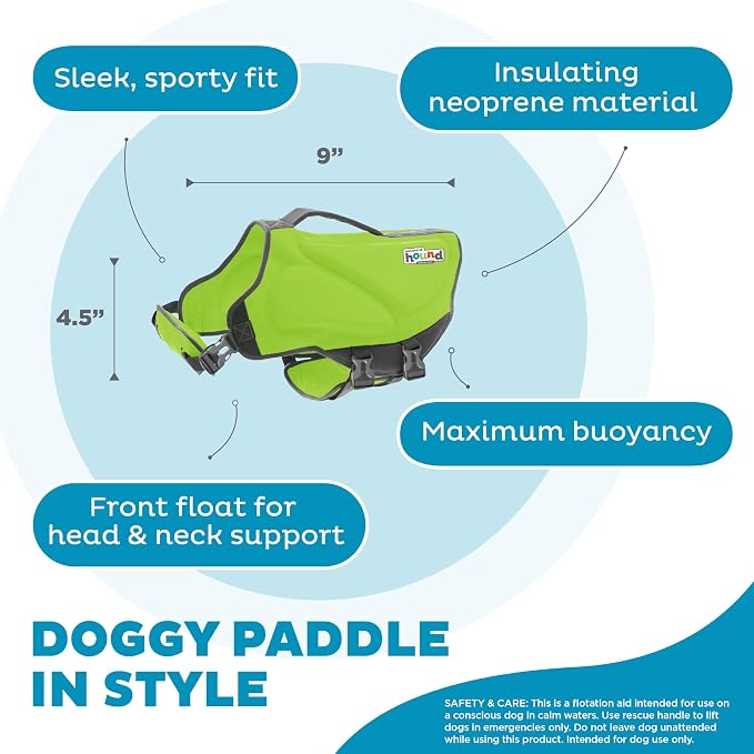 Outward Hound Dawson Swim Dog Life Jacket, High-Performance Neoprene Dog Life Vest for Swimming, Boating, and Water Safety, XS, Green