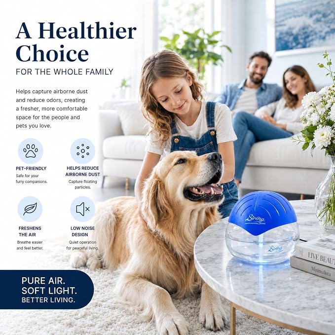 Sirena Twister Air Purifier (Blue) - Water Filter Air Washer For Home and Office - Essential Oil Aroma Diffuser With LED Night light - Small Air Cleaner For Smoke and Pets