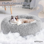 rabbitgoo Calming Cat Beds for Indoor Cats, 20 inches, Light Grey | Soft Warm Donut, Fluffy Faux Fur, Supportive Raised Rim, Anti-slip, Machine Washable, Up to 15lbs Kittens & Small Cats