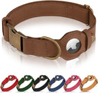 AirTag Dog Collar - Genuine Leather Dog Collar with Apple AirTag Holder and Metal Buckle - Smart GPS Tracking Pet Collars (Tawny, S, 12"-15" Neck Fit)
